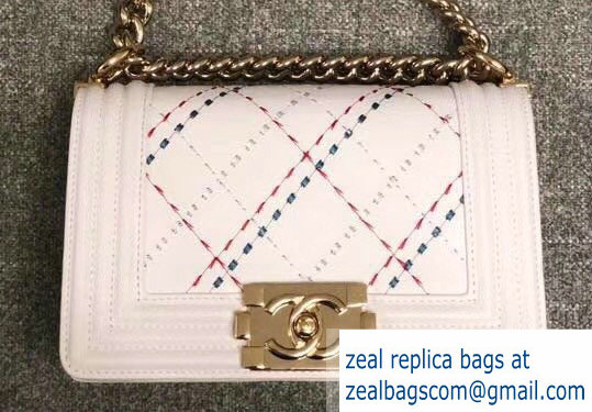 Chanel Thread Embroidered Boy Small Flap Bag White 2018