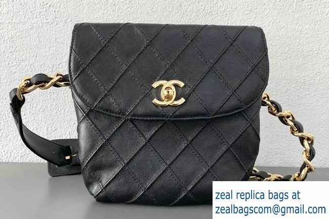 Chanel Vintage Belt Quilted Fanny Pack Waist Bag Black