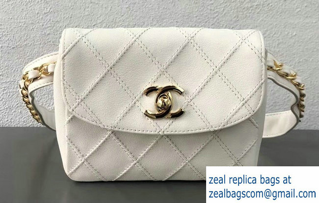 Chanel Vintage Belt Quilted Fanny Pack Waist Flap Bag white