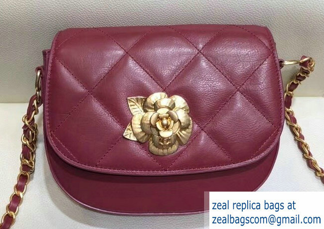 Chanel Vintage Camellia Logo Flap Bag Red 2018