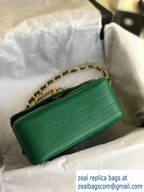 Chanel chevron caviar leather 1115 classic flap bag green with golden hardware