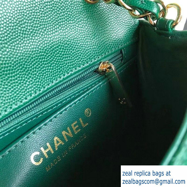 Chanel chevron caviar leather 1115 classic flap bag green with golden hardware