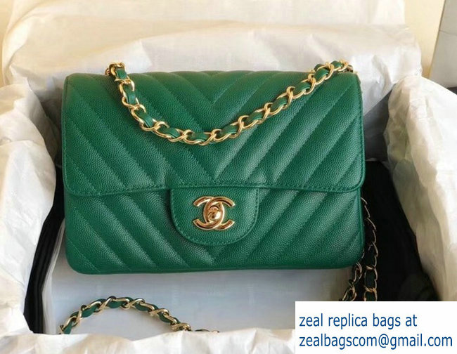 Chanel chevron caviar leather 1116 classic flap bag green with golden hardware