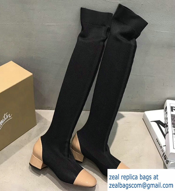 Christian Louboutin Heel 5cm Suede Long Boots Black/Beige