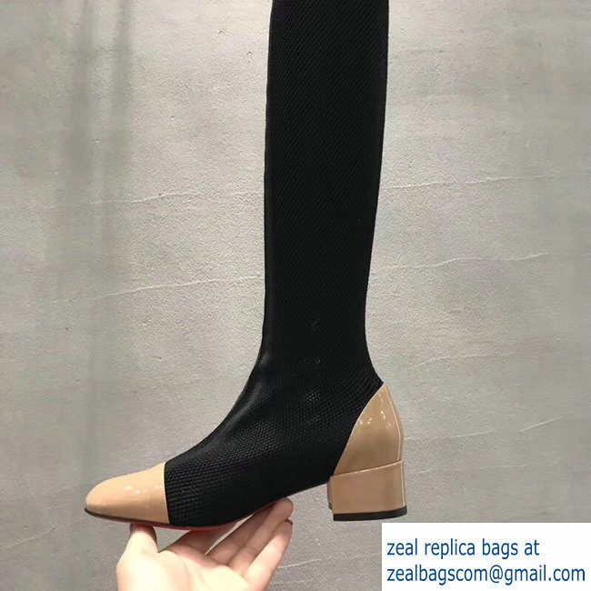 Christian Louboutin Heel 5cm Suede Long Boots Black/Beige - Click Image to Close