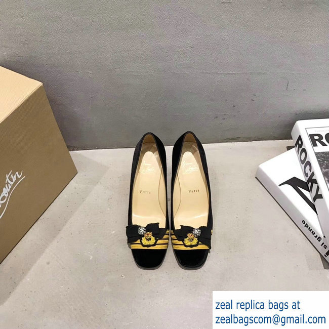 Christian Louboutin Heel 8.5CM Yellow Stripe Pumps Patent Black