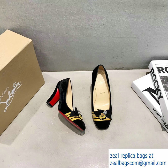 Christian Louboutin Heel 8.5CM Yellow Stripe Pumps Patent Black - Click Image to Close