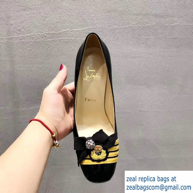 Christian Louboutin Heel 8.5CM Yellow Stripe Pumps Suede Black