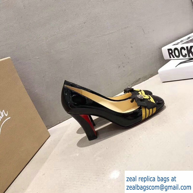 Christian Louboutin Heel 8.5CM Yellow Stripe Pumps Suede Black