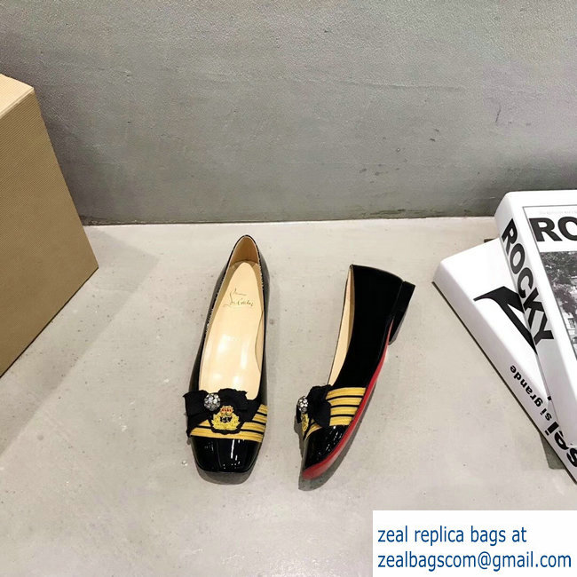 Christian Louboutin Stripe Flats Patent Black - Click Image to Close