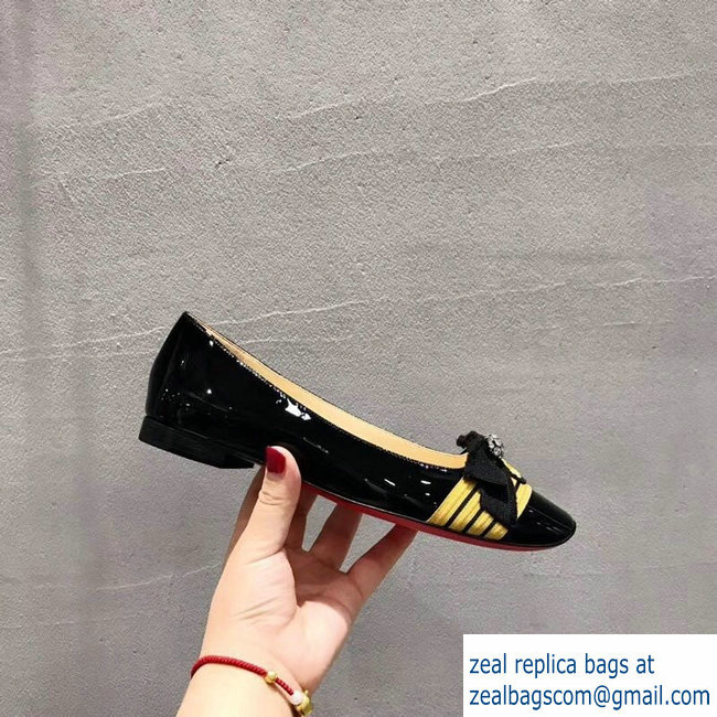 Christian Louboutin Stripe Flats Patent Black - Click Image to Close