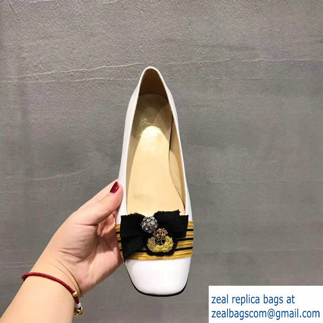 Christian Louboutin Stripe Flats Patent White