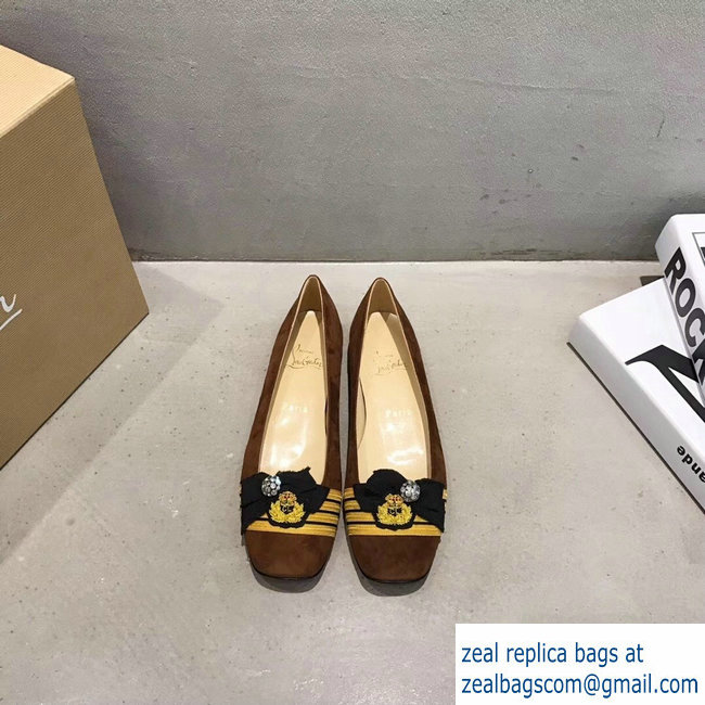 Christian Louboutin Stripe Flats Suede Brown