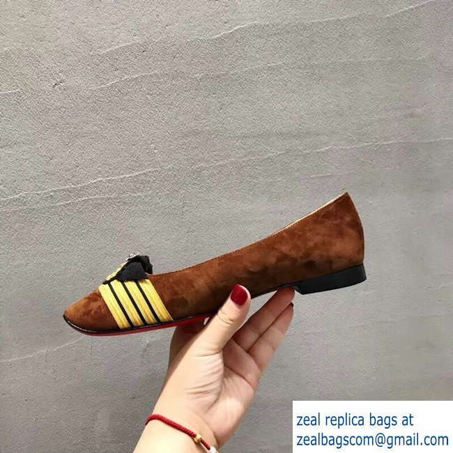 Christian Louboutin Stripe Flats Suede Brown - Click Image to Close