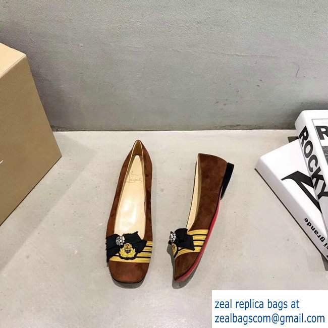 Christian Louboutin Stripe Flats Suede Brown