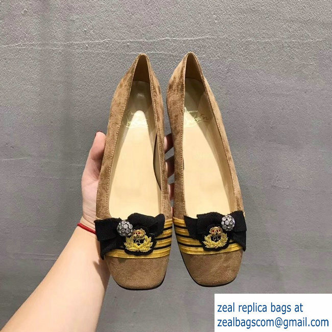 Christian Louboutin Stripe Flats Suede Camel