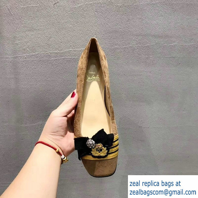 Christian Louboutin Stripe Flats Suede Camel