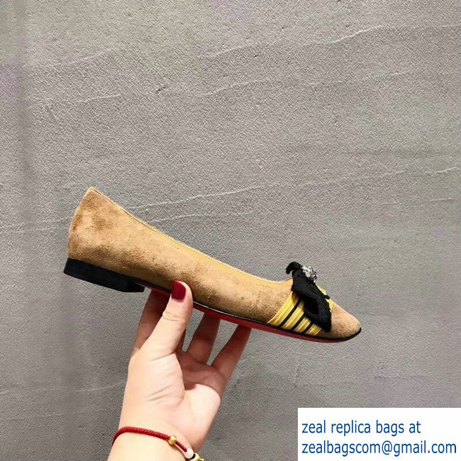 Christian Louboutin Stripe Flats Suede Camel