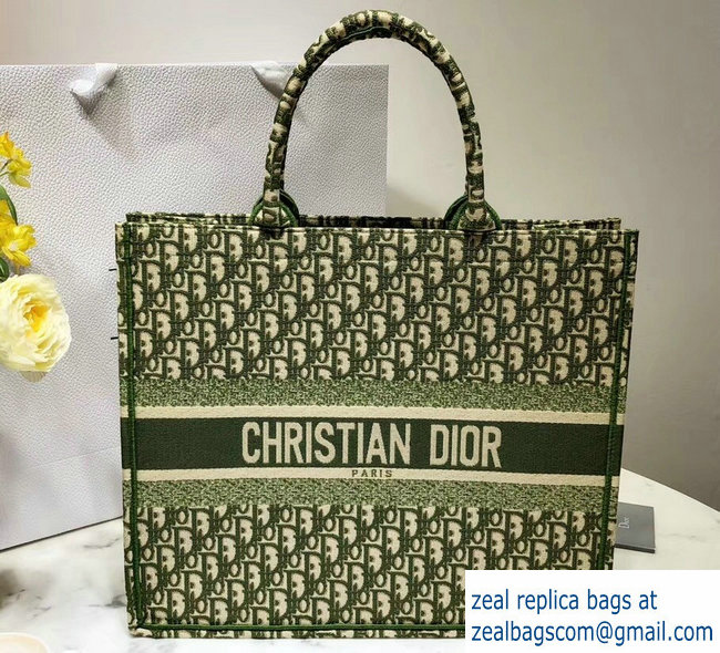 Dior Book Tote Bag In Embroidered Dior Oblique Canvas Green 2018 - Click Image to Close