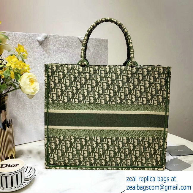 Dior Book Tote Bag In Embroidered Dior Oblique Canvas Green 2018