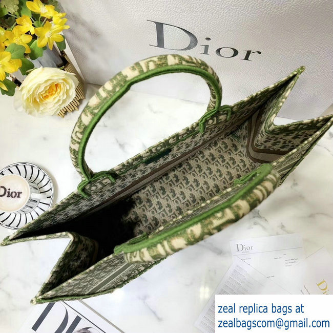 Dior Book Tote Bag In Embroidered Dior Oblique Canvas Green 2018 - Click Image to Close