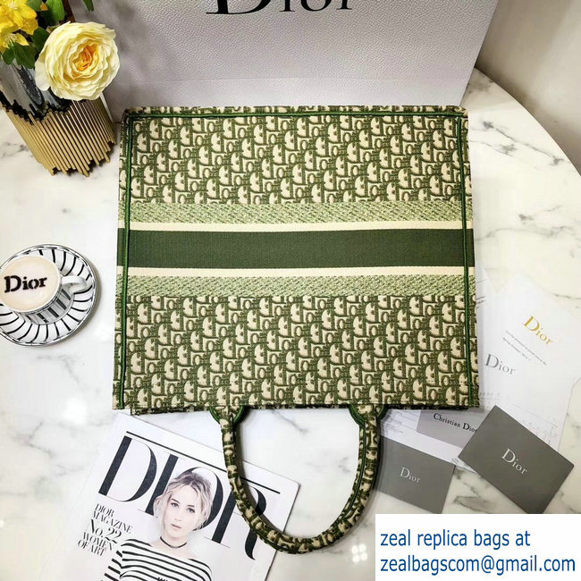 Dior Book Tote Bag In Embroidered Dior Oblique Canvas Green 2018 - Click Image to Close