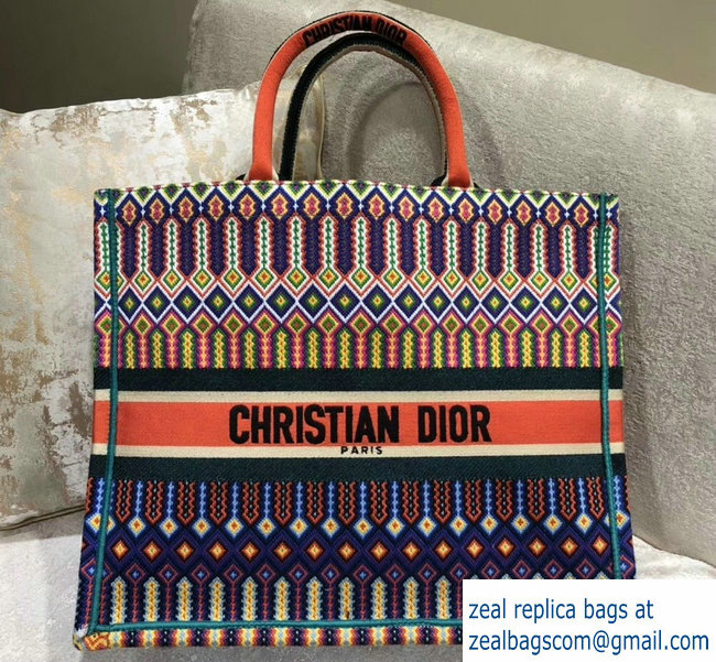 Dior Book Tote Bag In Multi-Coloured Embroidered Canvas 2018