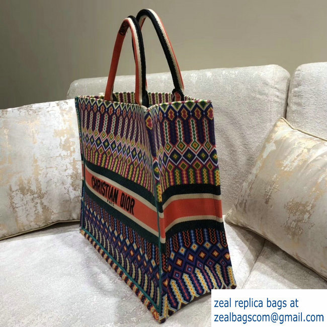 Dior Book Tote Bag In Multi-Coloured Embroidered Canvas 2018