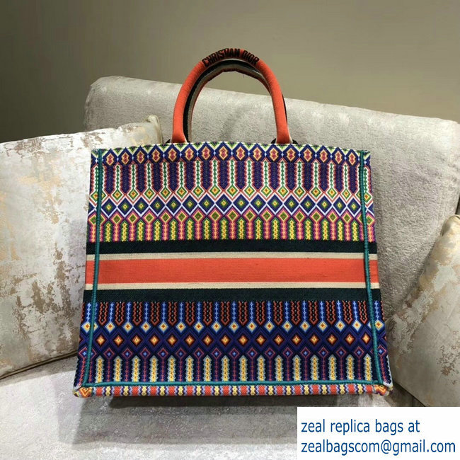 Dior Book Tote Bag In Multi-Coloured Embroidered Canvas 2018