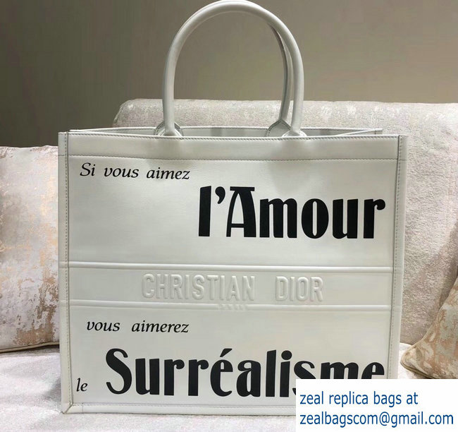 Dior Book Tote Bag White In Calfskin Printed with Surrealism 2018