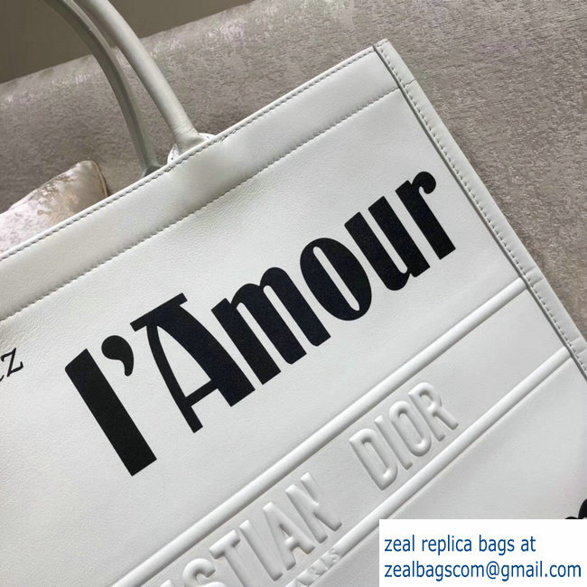 Dior Book Tote Bag White In Calfskin Printed with Surrealism 2018