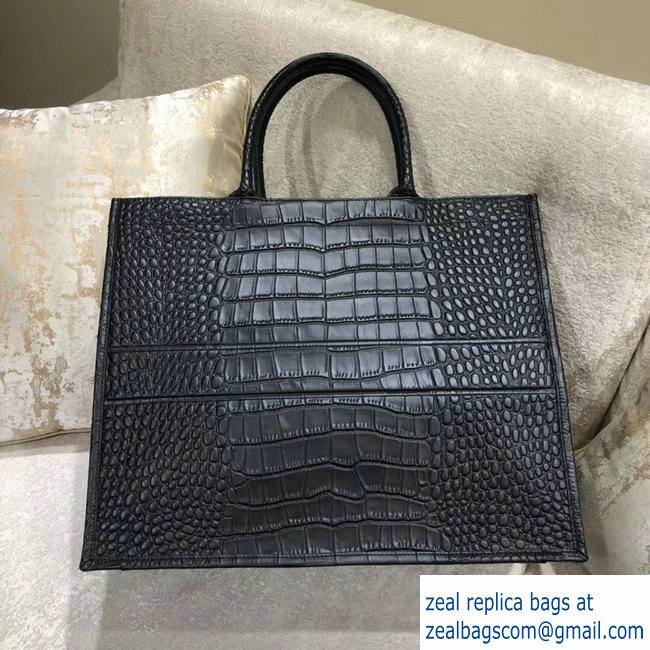 Dior Book Tote Bag in Croco Embossed Pattern Black 2018