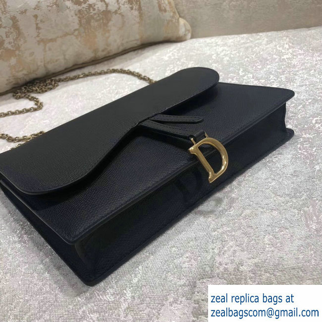 Dior Calfskin Large Saddle Wallet on Chain Clutch Bag Black 2018 - Click Image to Close