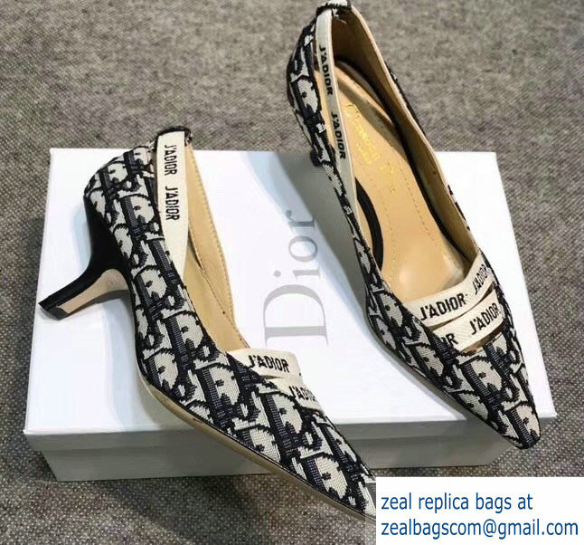 Dior Heel 6.5cm J'Adior And Double Ribbon Pumps In Obliuqe Jacquard Canvas Black 2019