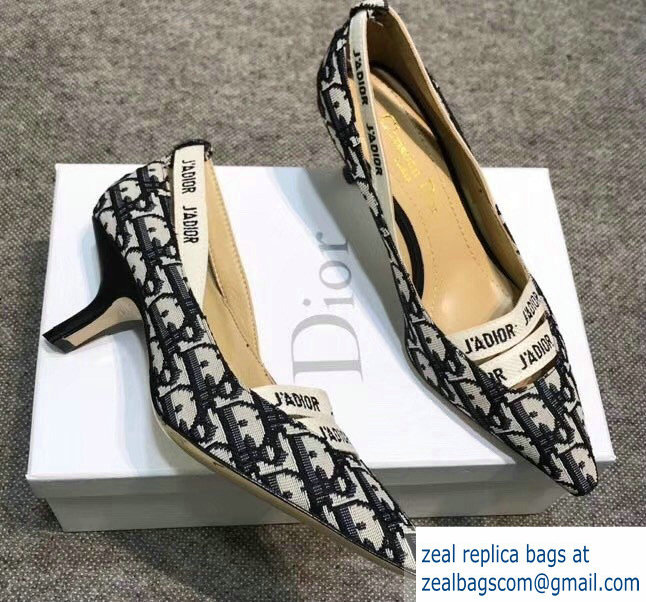 Dior Heel 6.5cm J'Adior And Double Ribbon Pumps In Obliuqe Jacquard Canvas Black 2019 - Click Image to Close