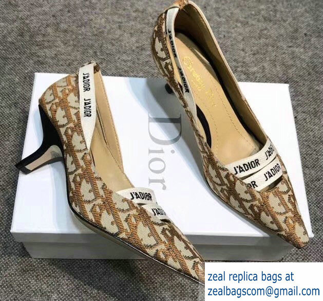 Dior Heel 6.5cm J'Adior And Double Ribbon Pumps In Obliuqe Jacquard Canvas Brown 2019 - Click Image to Close