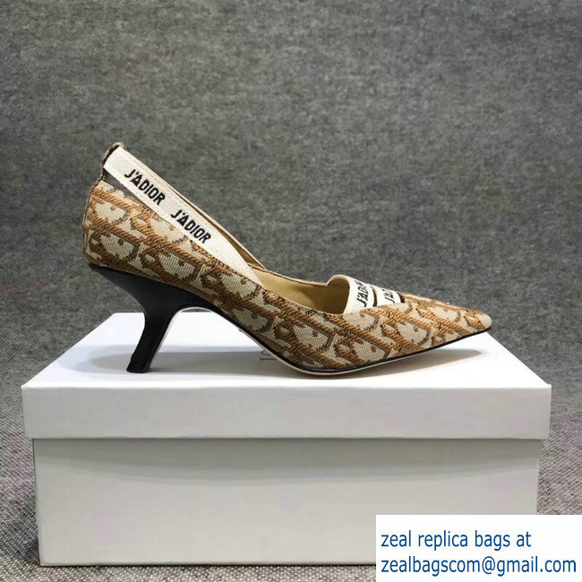 Dior Heel 6.5cm J'Adior And Double Ribbon Pumps In Obliuqe Jacquard Canvas Brown 2019