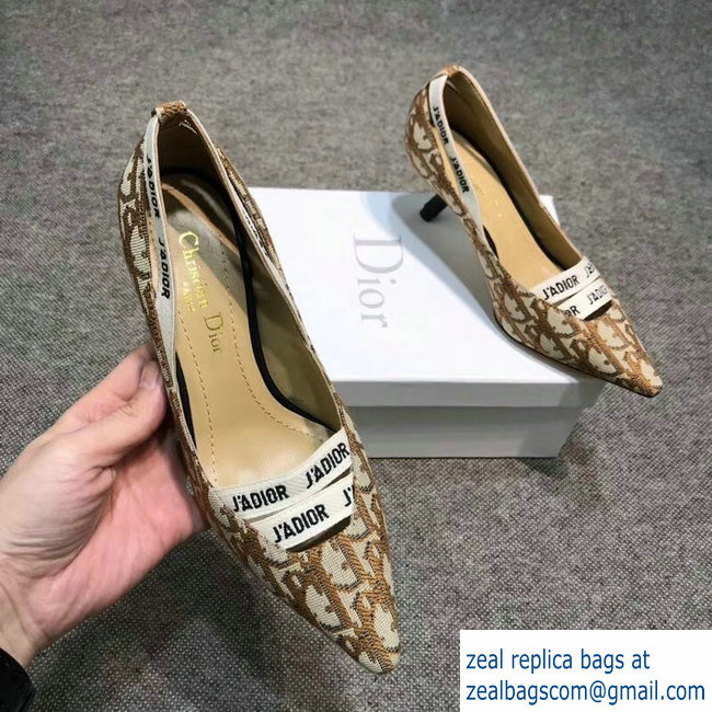 Dior Heel 6.5cm J'Adior And Double Ribbon Pumps In Obliuqe Jacquard Canvas Brown 2019