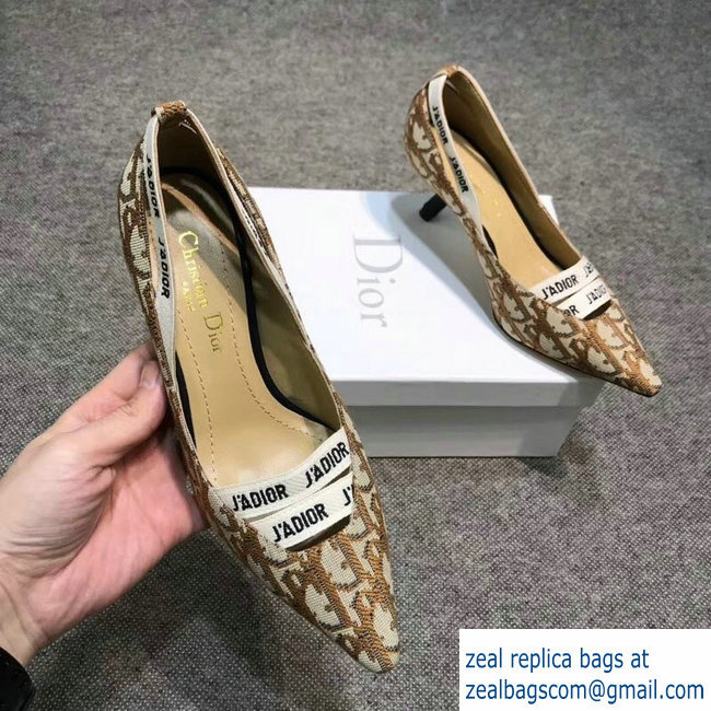 Dior Heel 6.5cm J'Adior And Double Ribbon Pumps In Obliuqe Jacquard Canvas Brown 2019 - Click Image to Close