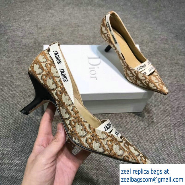 Dior Heel 6.5cm J'Adior And Double Ribbon Pumps In Obliuqe Jacquard Canvas Brown 2019