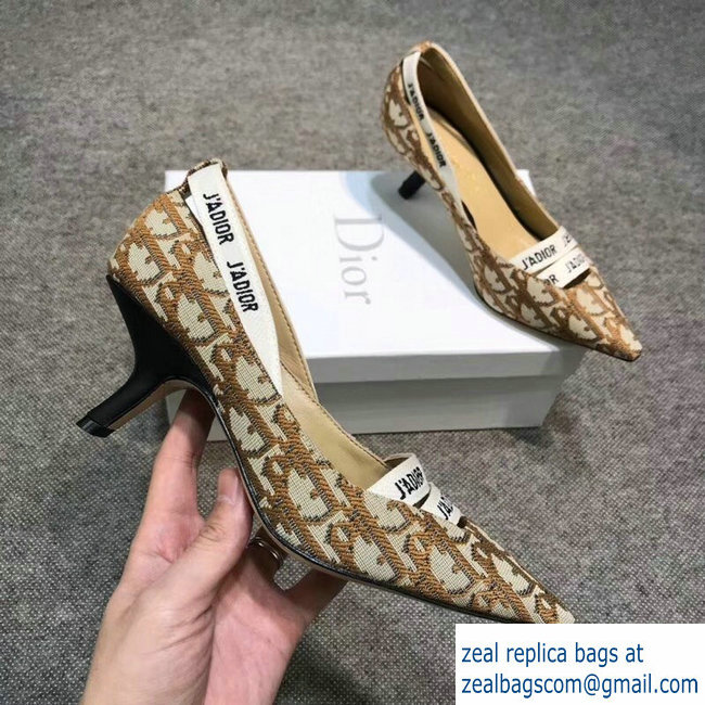 Dior Heel 6.5cm J'Adior And Double Ribbon Pumps In Obliuqe Jacquard Canvas Brown 2019 - Click Image to Close