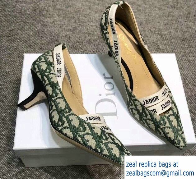 Dior Heel 6.5cm J'Adior And Double Ribbon Pumps In Obliuqe Jacquard Canvas Green 2019 - Click Image to Close