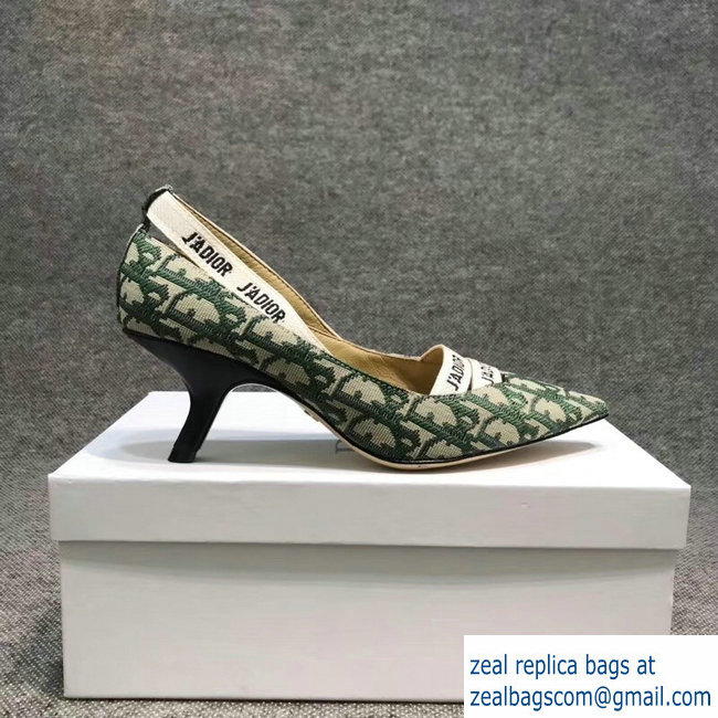 Dior Heel 6.5cm J'Adior And Double Ribbon Pumps In Obliuqe Jacquard Canvas Green 2019