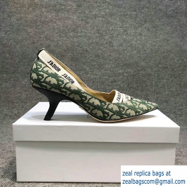 Dior Heel 6.5cm J'Adior And Double Ribbon Pumps In Obliuqe Jacquard Canvas Green 2019 - Click Image to Close