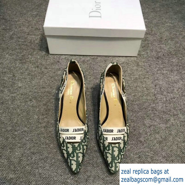 Dior Heel 6.5cm J'Adior And Double Ribbon Pumps In Obliuqe Jacquard Canvas Green 2019