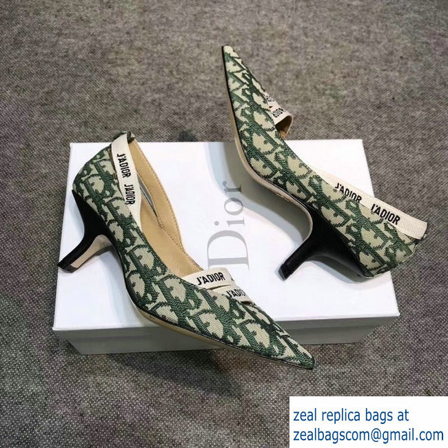 Dior Heel 6.5cm J'Adior And Double Ribbon Pumps In Obliuqe Jacquard Canvas Green 2019