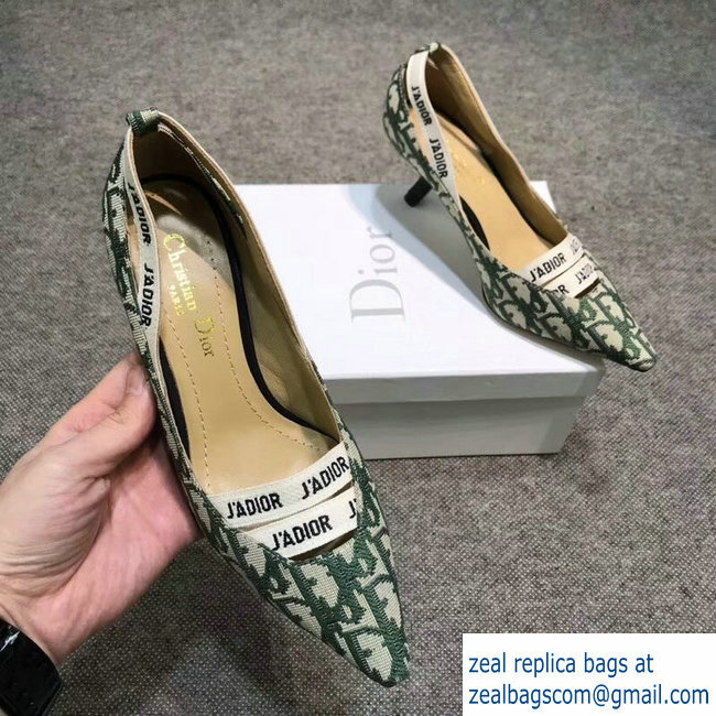 Dior Heel 6.5cm J'Adior And Double Ribbon Pumps In Obliuqe Jacquard Canvas Green 2019