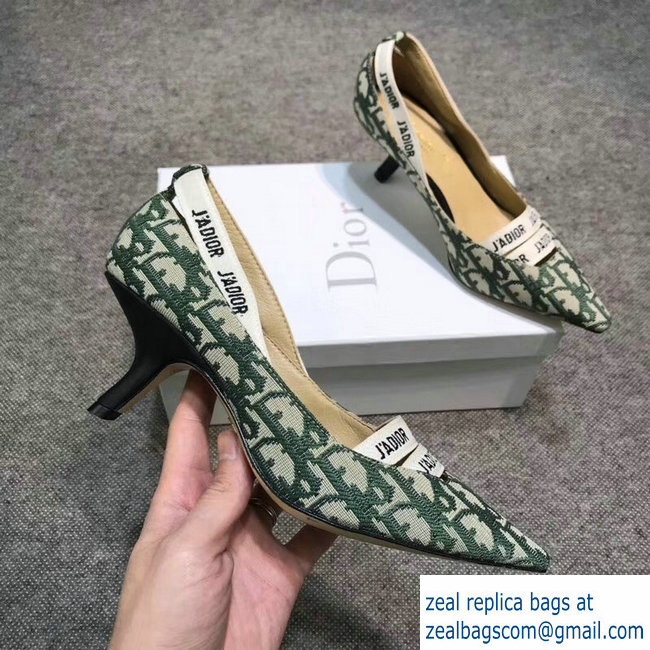 Dior Heel 6.5cm J'Adior And Double Ribbon Pumps In Obliuqe Jacquard Canvas Green 2019