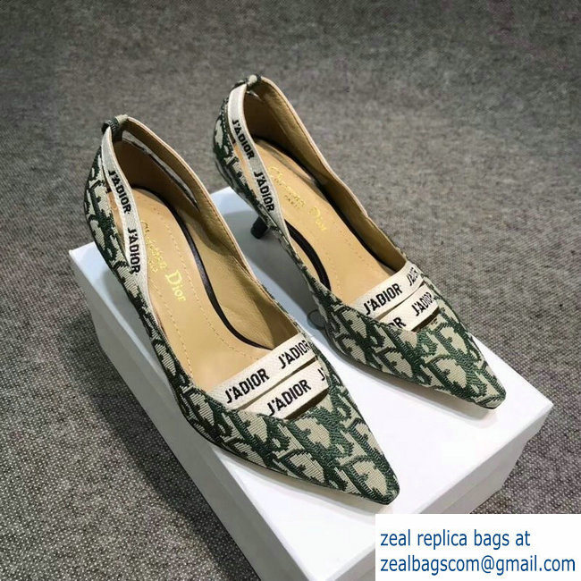 Dior Heel 6.5cm J'Adior And Double Ribbon Pumps In Obliuqe Jacquard Canvas Green 2019