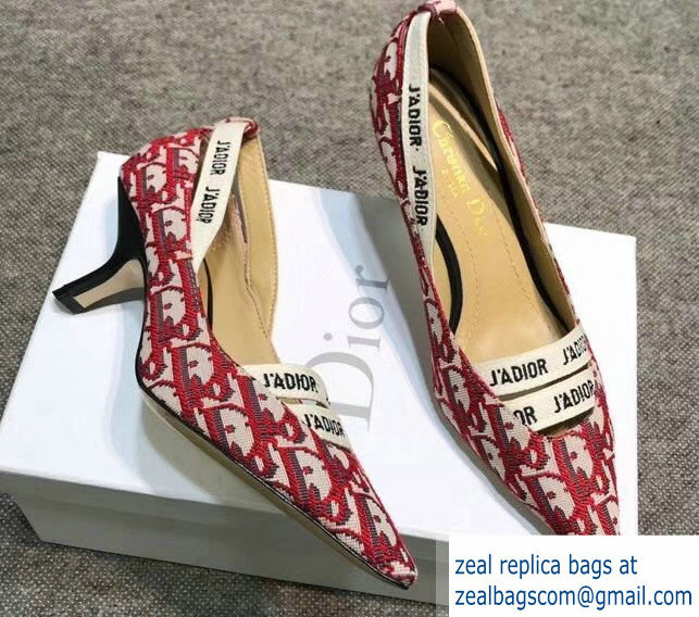 Dior Heel 6.5cm J'Adior And Double Ribbon Pumps In Obliuqe Jacquard Canvas Red 2019 - Click Image to Close